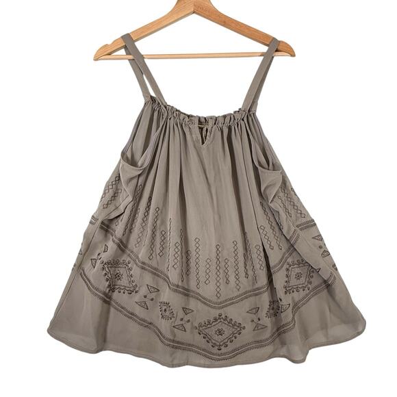 Cecico Embroidered Sheer Peasant Tank Top Flowy Shirt Womens SIZE LARGE Gray - Picture 1 of 11